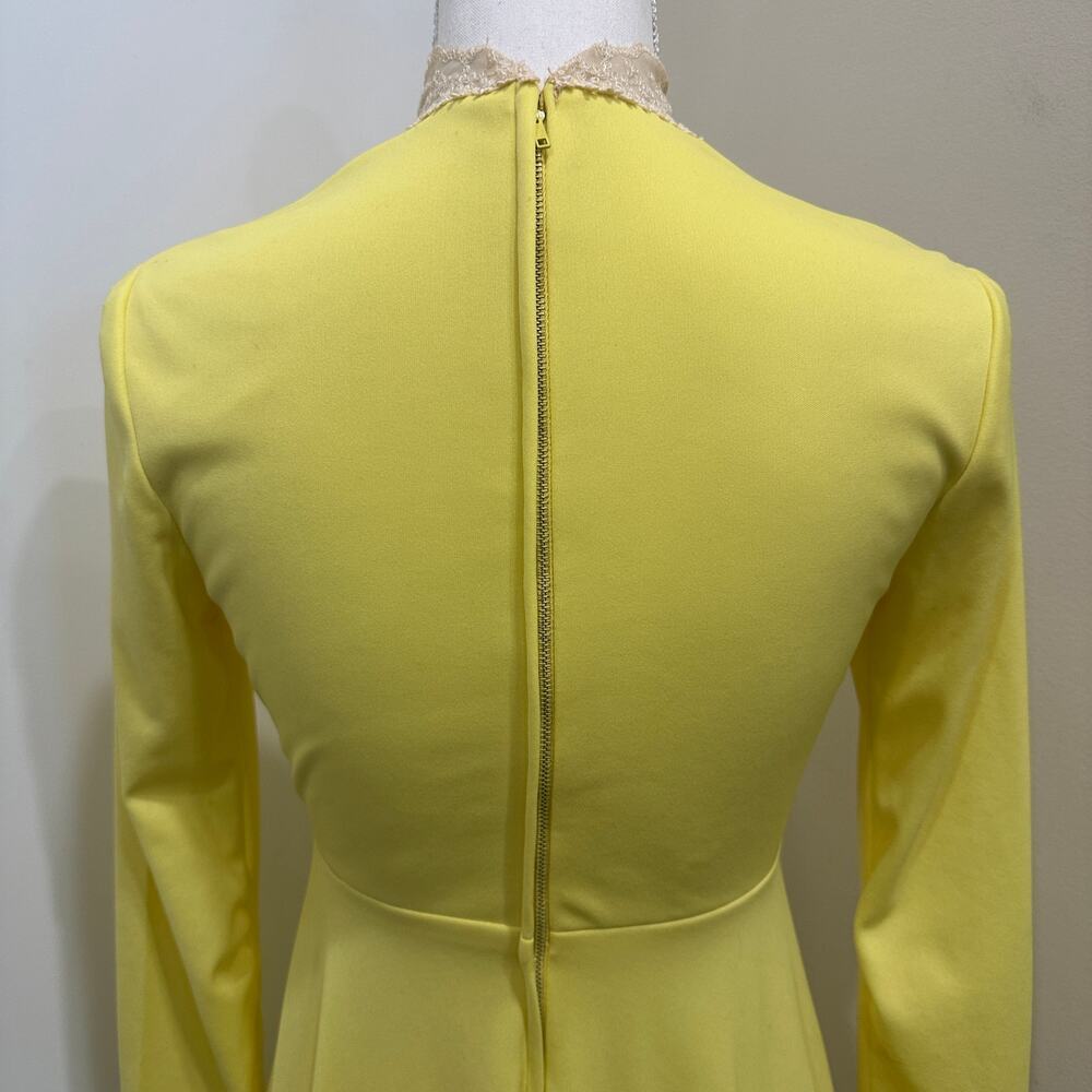 Vintage 1970s Victorian Edwardian Revival Yellow Lace Neck Maxi Dress Costume XS - Picture 9 of 16